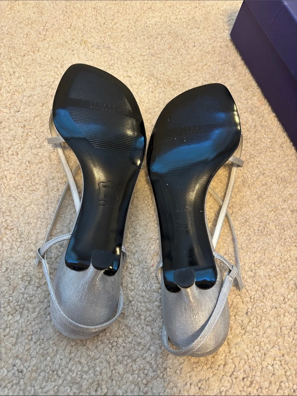 Silver Stuart Weitzman kitten heels